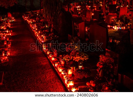 Cemetery candles on the first of november, Slovenia
