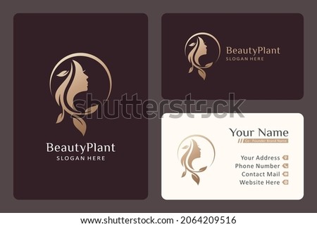 natural hair nutrition logo design, beautiful face chime with leaf symbol.