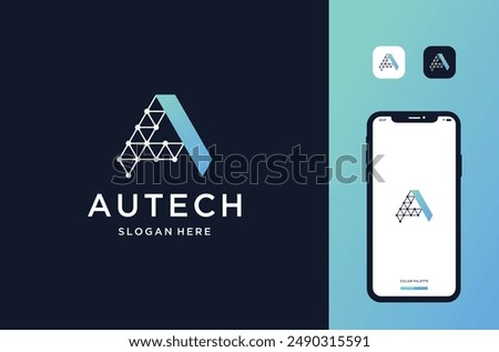 tower tech combine with letter a logo design premium vector