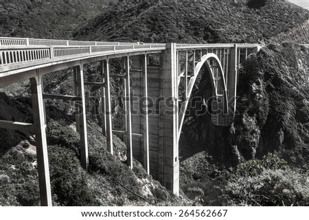 Bixby Bridge is one of beautiful and famous arch bridge in California coast.