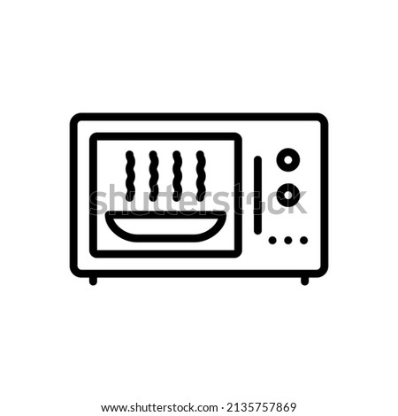 Microwave Oven Icon. Heating And Cooking. Fast food, Popcorn, Drinks, Semi-finished Products. Vector sign in simple style isolated on white background.
