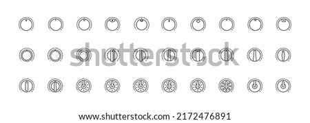 Set of Vector Icons on Theme Adjustment, Mode Selection, Control, Switching, Change. Presented Balance, Power, Minimum, Maximum, Left, Right Power Mode Control Panel