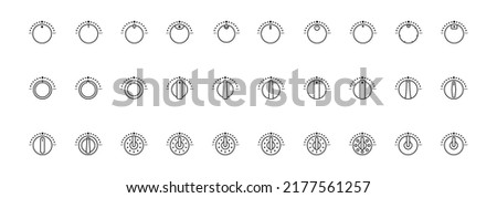 Set of Vector Icons on Theme Adjustment, Mode Selection, Control, Switching, Change. Presented Balance, Power, Minimum, Maximum, Left, Right Power Mode Control Panel