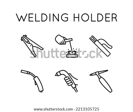 Welding holder icons set. Electrode, Arm, Argon, Mass Are Presented, tig, mig.
