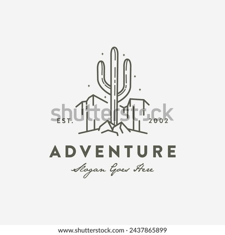 Desert Landscape Adventure logo design, Simple Cactus Vector Illustration