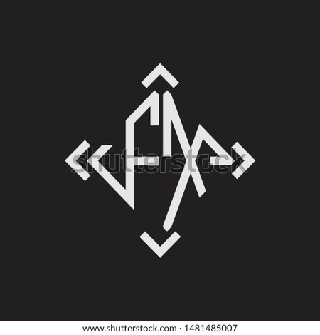 FX Logo Abstrac letter Monogram with Arrow in every side isolated on black background