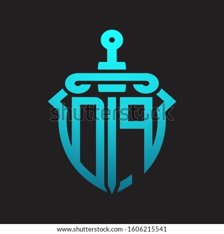 DB Logo monogram with sword and shield combination isolated blue colors gradient