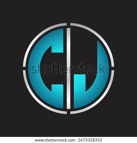 CJ Logo initial with circle line cut design template on blue colors