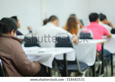 abstract blur people in classroom education concept / Blur people in meeting room / Thai people
