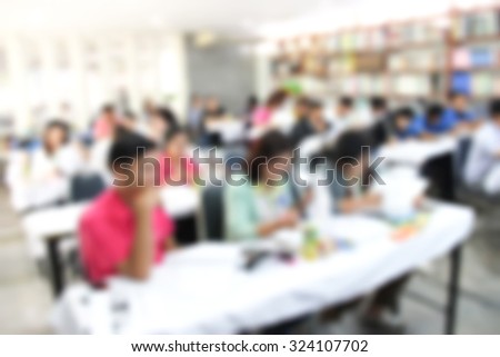 abstract blur people in classroom education concept / Blur people in meeting room / Thai people