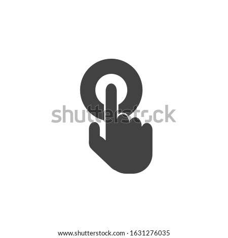 Click sign. Touch here button. Widget. door bell trigger switch. Flat minimalist design. white background Gray black vector. product brand service label banner board display. App icon.