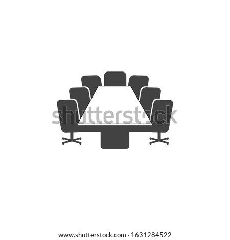 Conference room sign. Presentation stage. Business meeting office elements. Flat minimalist design. white background Gray black vector. product brand service label banner board display. App icon.