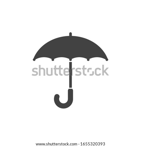 Umbrella sign. Not water resistant or waterproof less logo. Don't let wet. Flat minimalist design. white background Gray black vector. product brand service label banner board display. App icon.