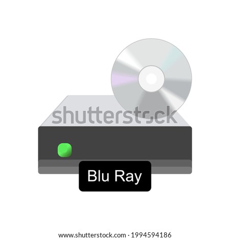 Blu ray drive icon. Blu-Ray. Optical disk storage. My computer folder sign. Digital video laser Writer. Desktop icons pack element. Linux open source directory UI shortcut theme. Vector illustration.