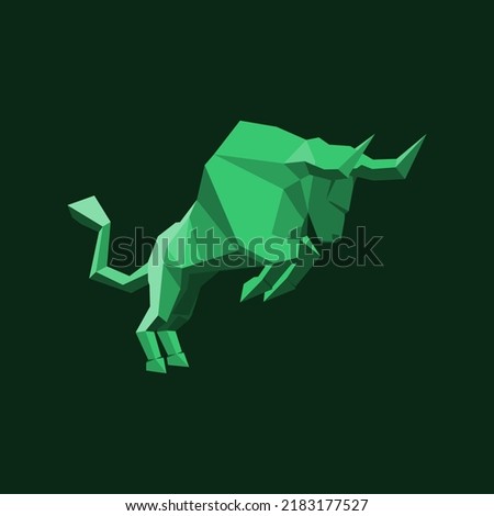 Charging bull vector artwork. Polygon. Market uptrend bullish pattern. Green up trend. Horns pointed running taurus. Vector illustration.