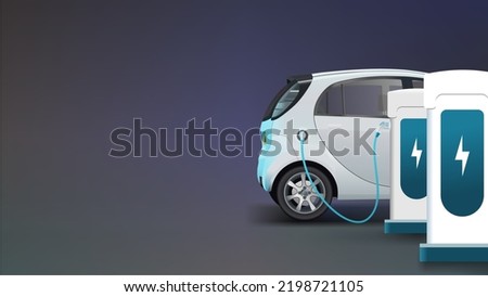 Electric car charging. Electronic vehicle power dock. EV Plugin station. Realistic automobile Fuel recharge cells. Web background cover Vector illustration.