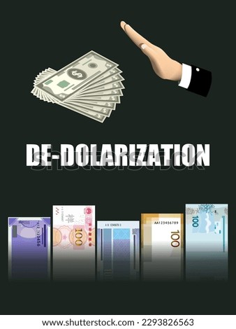 De-dollarization concept. Alternate global reserve currency. Money. Central bank notes. 100 bill cash. Vector illustration.
