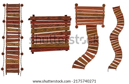 Set of wooden moorings. View from above. Vector illustration