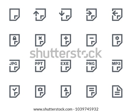 This icon set in bold outline style contains icons like Secure File, JPG File and Add File. These vector icons will look great in any user interface design. Pixel perfect at 64x64.