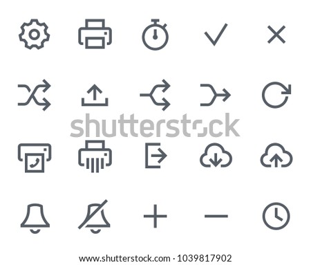 This icon set in bold outline style contains icons like Settings, Notifications and Stopwatch. These vector icons will look great in any user interface design. Pixel perfect at 64x64.