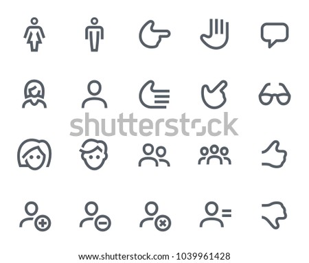 This icon set in bold outline style contains icons like Thumbs Up, Group of People and Male Face. These vector icons will look great in any user interface design. Pixel perfect at 64x64.