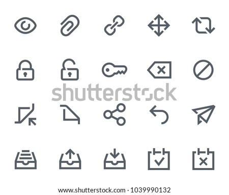 This icon set in bold outline style contains icons like View, Key and Archive. These vector icons will look great in any user interface design. Pixel perfect at 64x64.