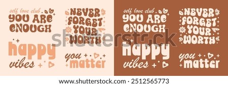 You are enough never forget your worth you matter self love vibes empowering girl affirmations quotes bundle pack. Mental health retro preppy groovy boho aesthetic printable cut file stickers design.