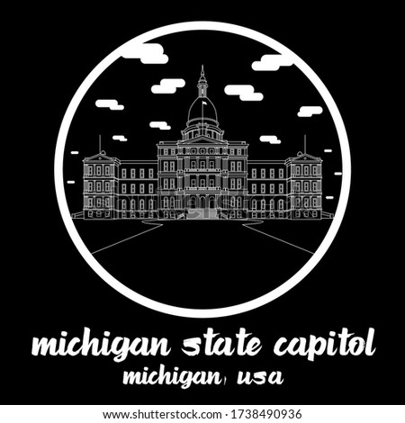 Circle Icon line Michigan State Capitol. Vector illustration.