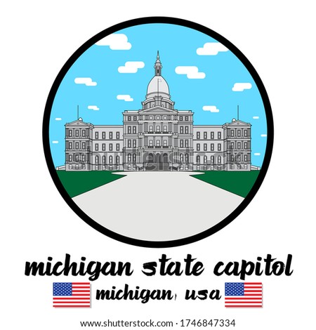 Circle Icon Michigan State Capitol. Vector illustration.