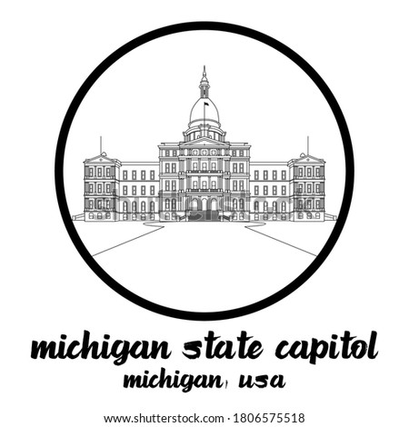 Circle Icon line Michigan State Capitol. Vector illustration.
