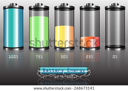 Battery with various loads and colors. Vector Illustration