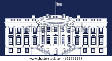 White Silhouette White House Isolated on Blue background. Vector Illustration