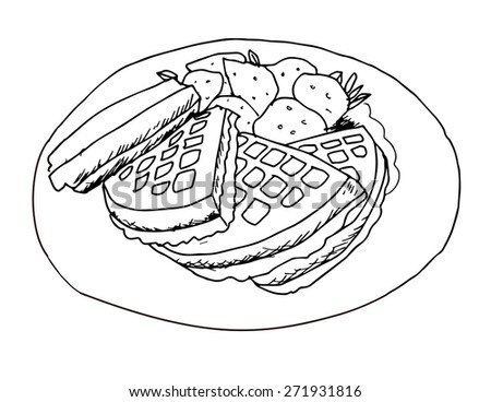 Hand Drawn Plate Of Belgian Waffles Stock Vector Illustration 271931816 ...