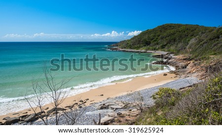 Pristine Beach Paradise From The Top of The Noosa National Park With a Rocky Shoreline And Overlooking Granite Bay During a Warm Sunny Day, Noosa Heads, Sunshine Coast, Queensland, Australia