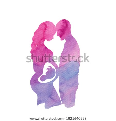 Pregnant women in an happy love rellationship Pregnancy Mother and child plus abstract watercolor painted. Happy mothers day. Digital art  painting  For cards, posters, stickers and design. 