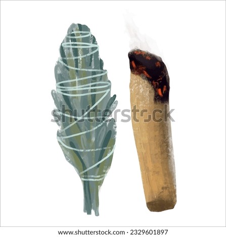 Spiritual Aroma set. Palo Santo , White Sage.  Vector illustration