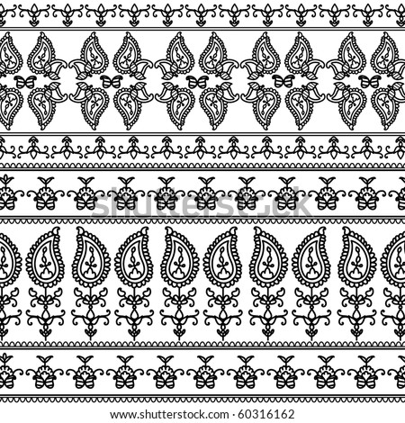 Very Detail Henna Art Inspired Border Designs Stock Vector Illustration ...