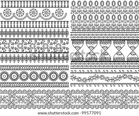 Very Detail Henna Art Inspired Border Designs Stock Vector Illustration ...