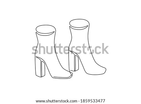 Continuous line drawing of high-heeled boots for logo. Hand drawn women's ankle boots made of one line for t-shirt, print, textile, tattoo. Modern vector illustration fashion concept