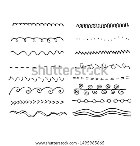 Set of lines. Hand drawn vector borders. Vintage doodle underlines. Cartoon pattern element. Grunge frame set. Marker strokes collection. Brushes elements for your design works. 