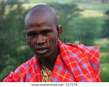 africa man kenya maasai pierced ears red blanket stare warrior black look scow