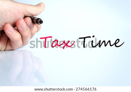 Pen in the hand isolated over white background tax time concept
