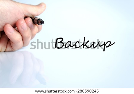 Pen in the hand isolated over white background Backup concept