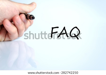 Pen in the hand isolated over white background Faq Concept