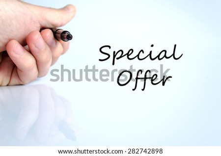 Pen in the hand isolated over white background Special Offer Concept