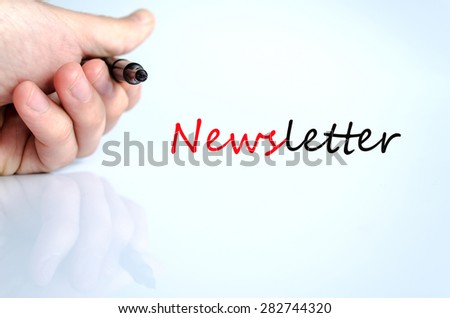 Pen in the hand isolated over white background Newsletter concept