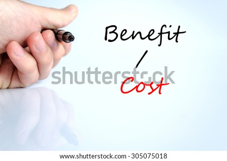 Benefits cost text concept isolated over white background