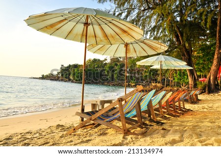 The beach chair evening wait for people sit Koh Samet the island at Thailand.