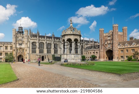 TRINITRY COLLEGE, CAMBRIDGE, ENGLAND-MAY 2014 : Students around the campus in Trinity College, Cambridge England. Trinity College is one of the best college in Cambridge.
