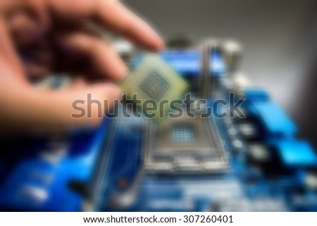 Close up old CPU Processor socket with mainboard blurry background